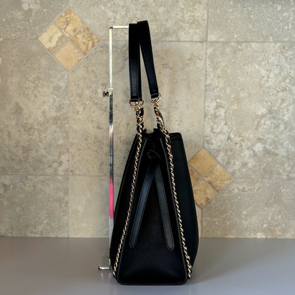 Michael Kors Mina Large Chain Shoulder Pebbled Leather Bag Black/Gold - Picture 6 of 15